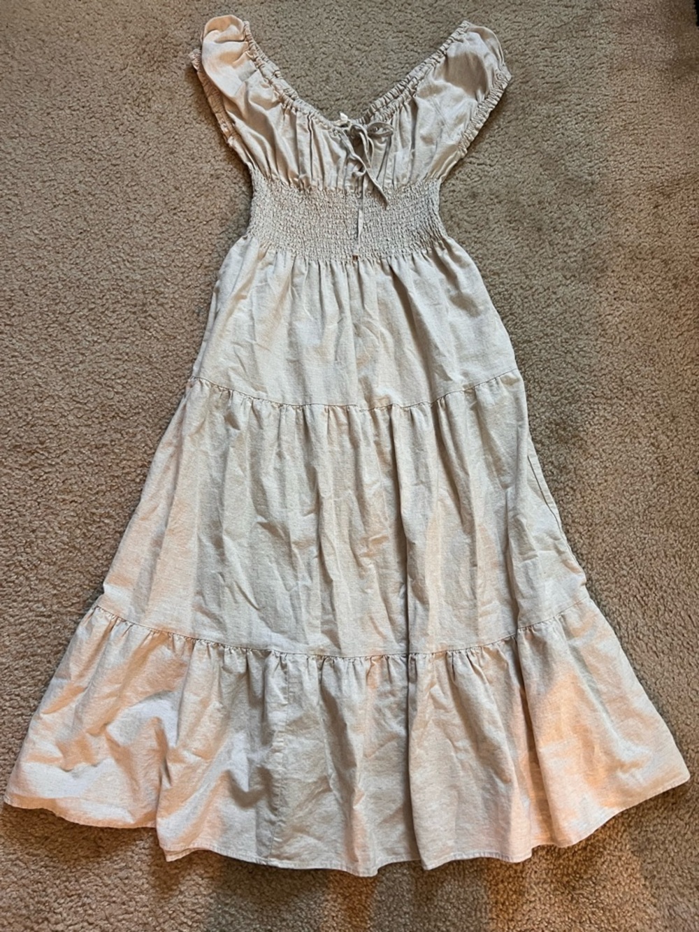 easel Cream Smocked Bodice Maxi Dress with Ruffle Hem